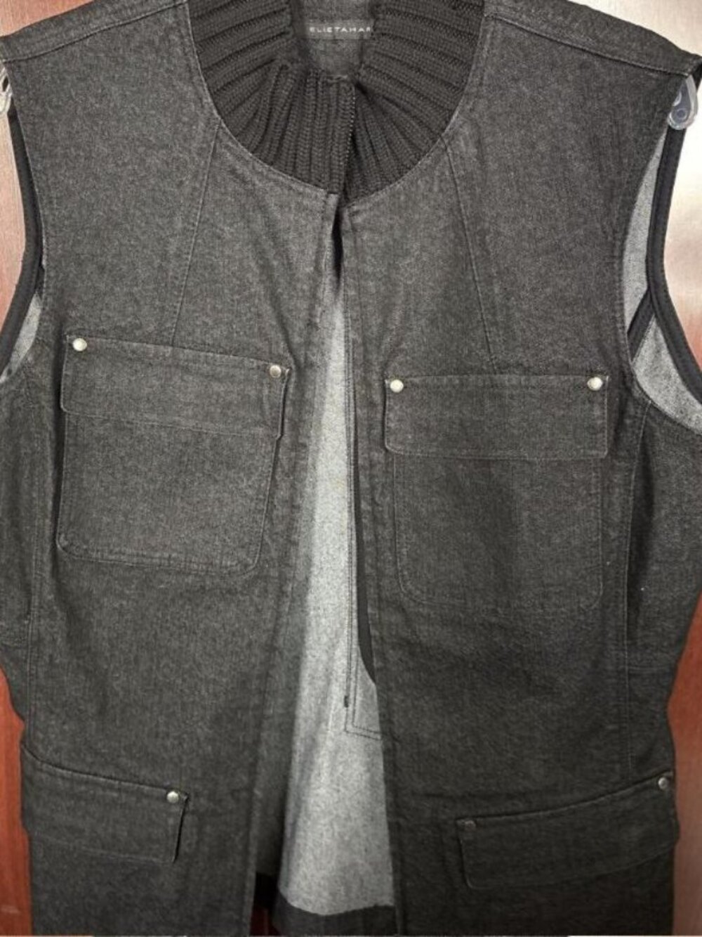 Elie Tahari Gray Denim Puffer Vest